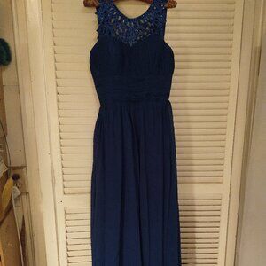 royal blue chiffon long gown sleeveless ruching beaded neck estimate sz 8